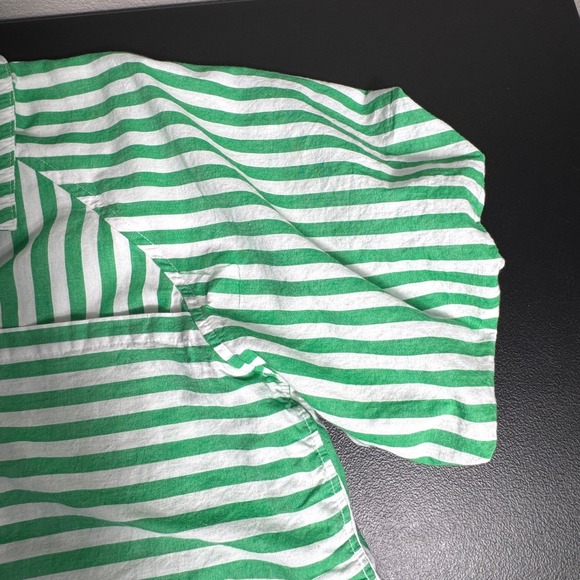 Pinch Womens Green White Striped Short Sleeve Tiered Button Down Shirt Dress L - Picture 4 of 9